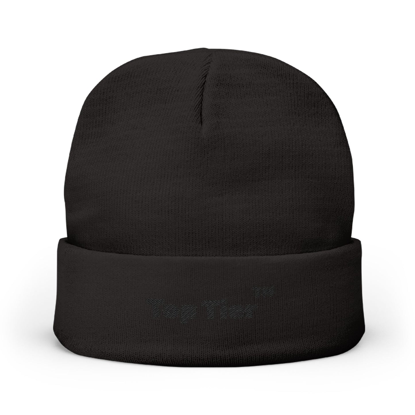 Black Embroidered Knit Beanie