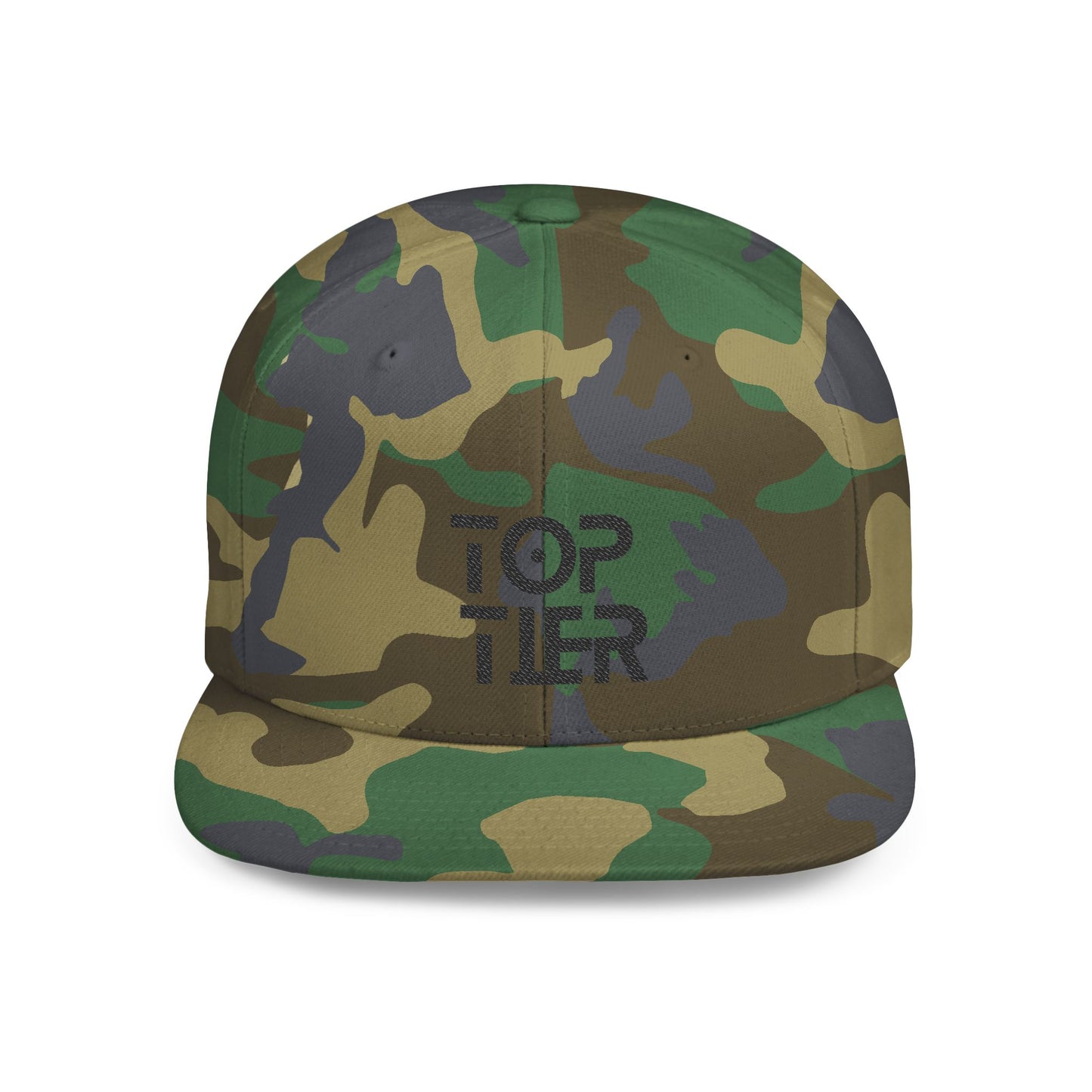 Embroidery Flat Bill Snapback Hat Black Font