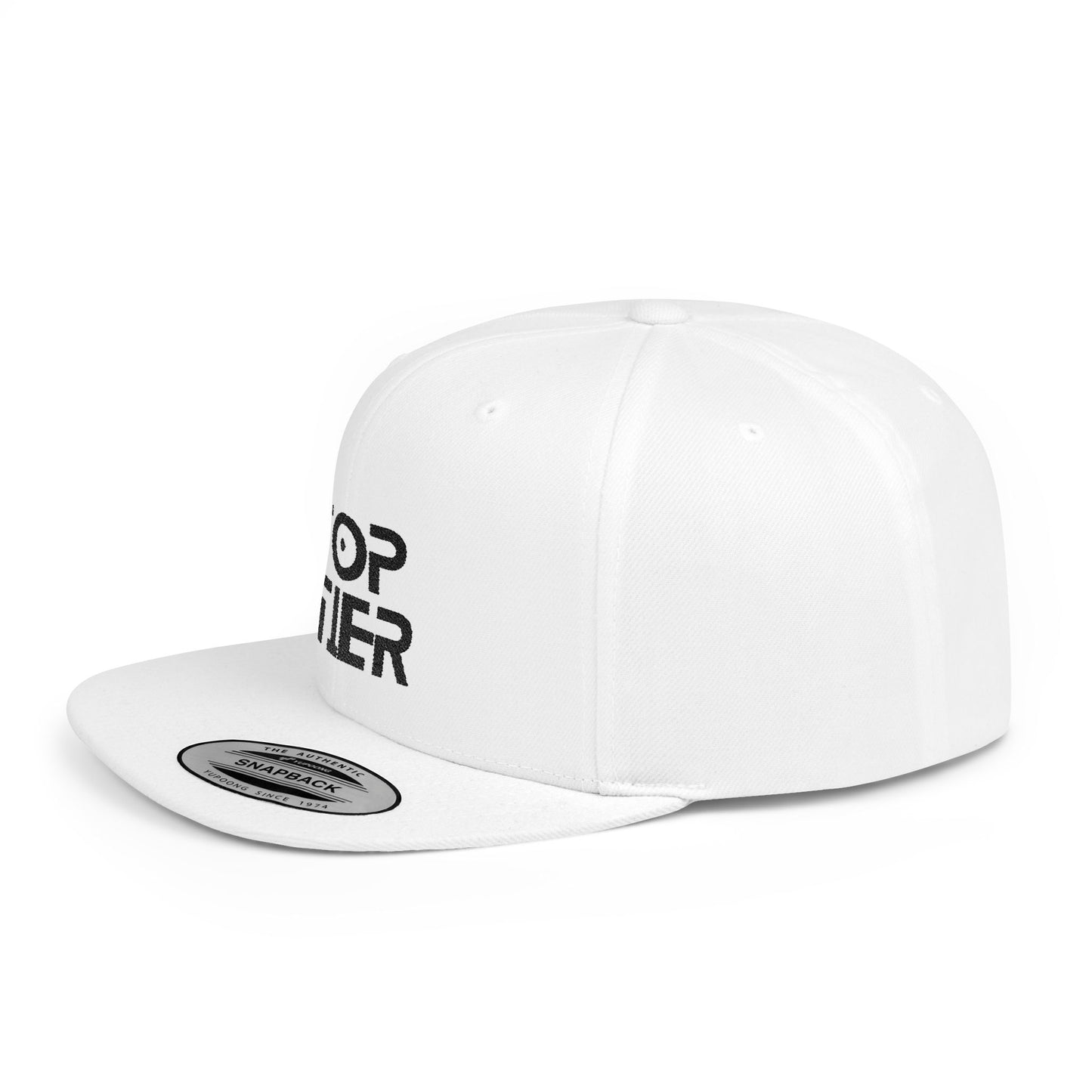 Embroidery Flat Bill Snapback Hat Black Font