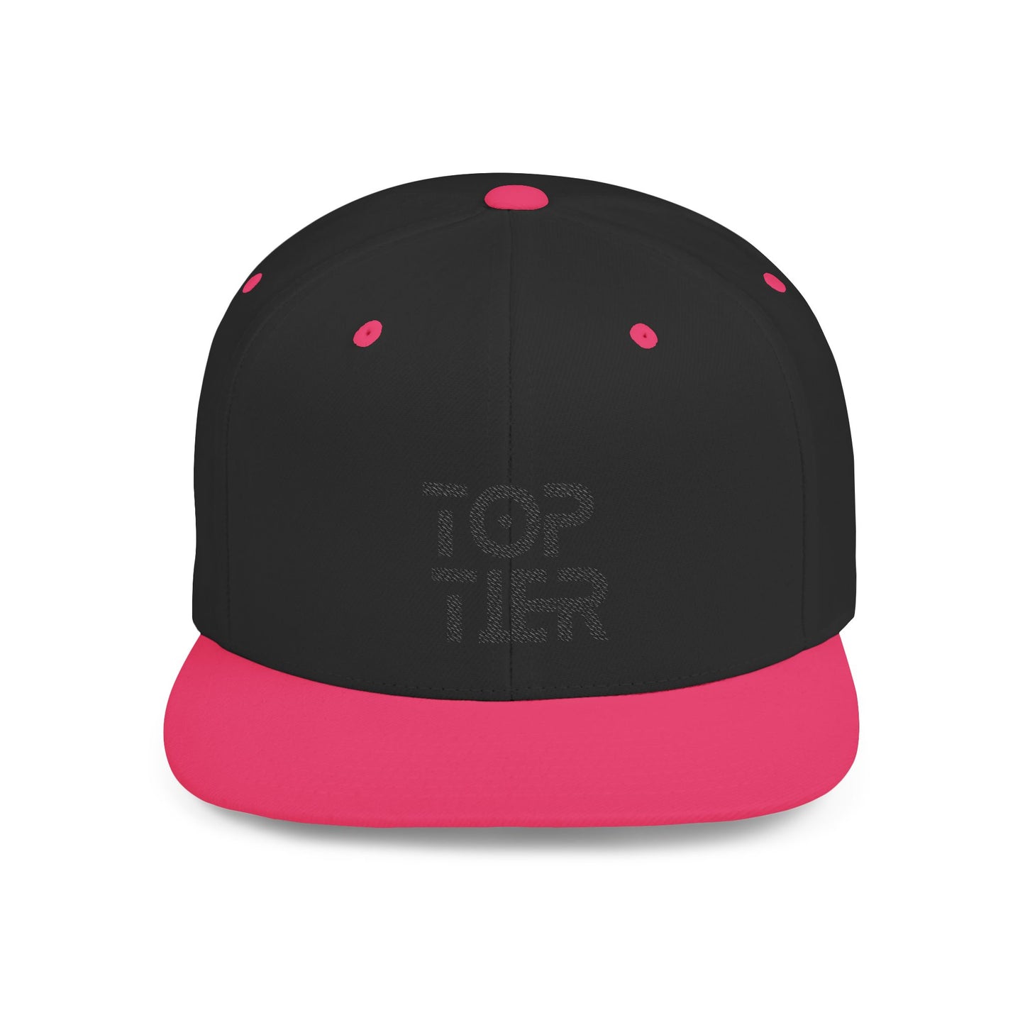 Embroidery Flat Bill Snapback Hat Black Font