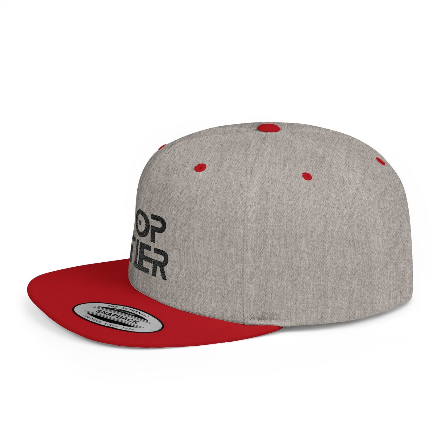Embroidery Flat Bill Snapback Hat Black Font