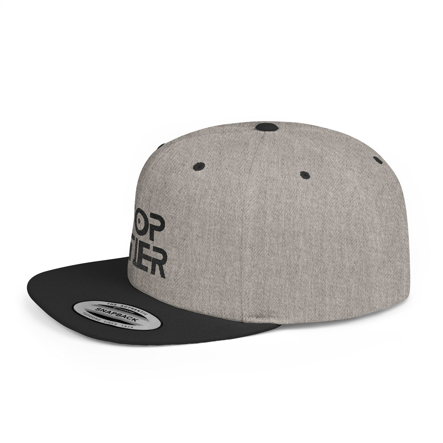 Embroidery Flat Bill Snapback Hat Black Font