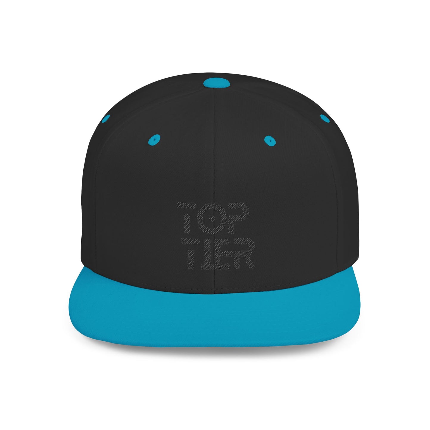Embroidery Flat Bill Snapback Hat Black Font