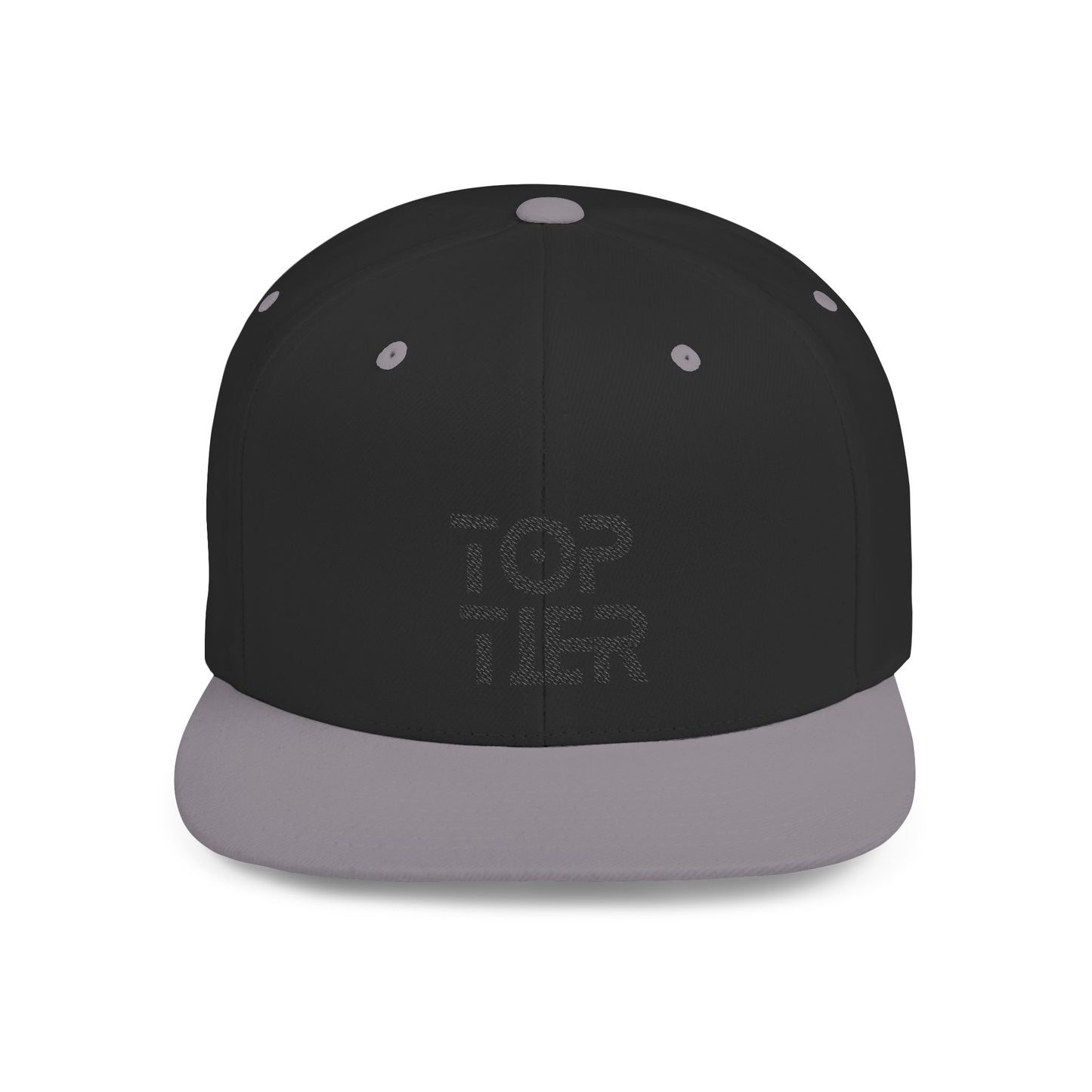Embroidery Flat Bill Snapback Hat Black Font