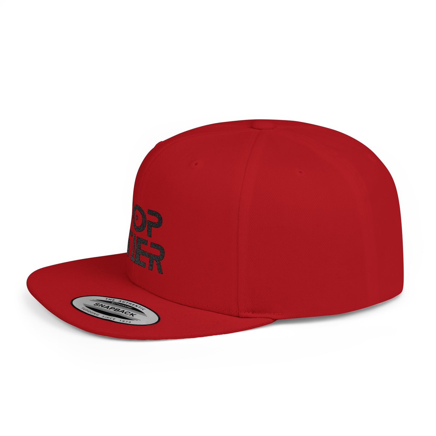 Embroidery Flat Bill Snapback Hat Black Font