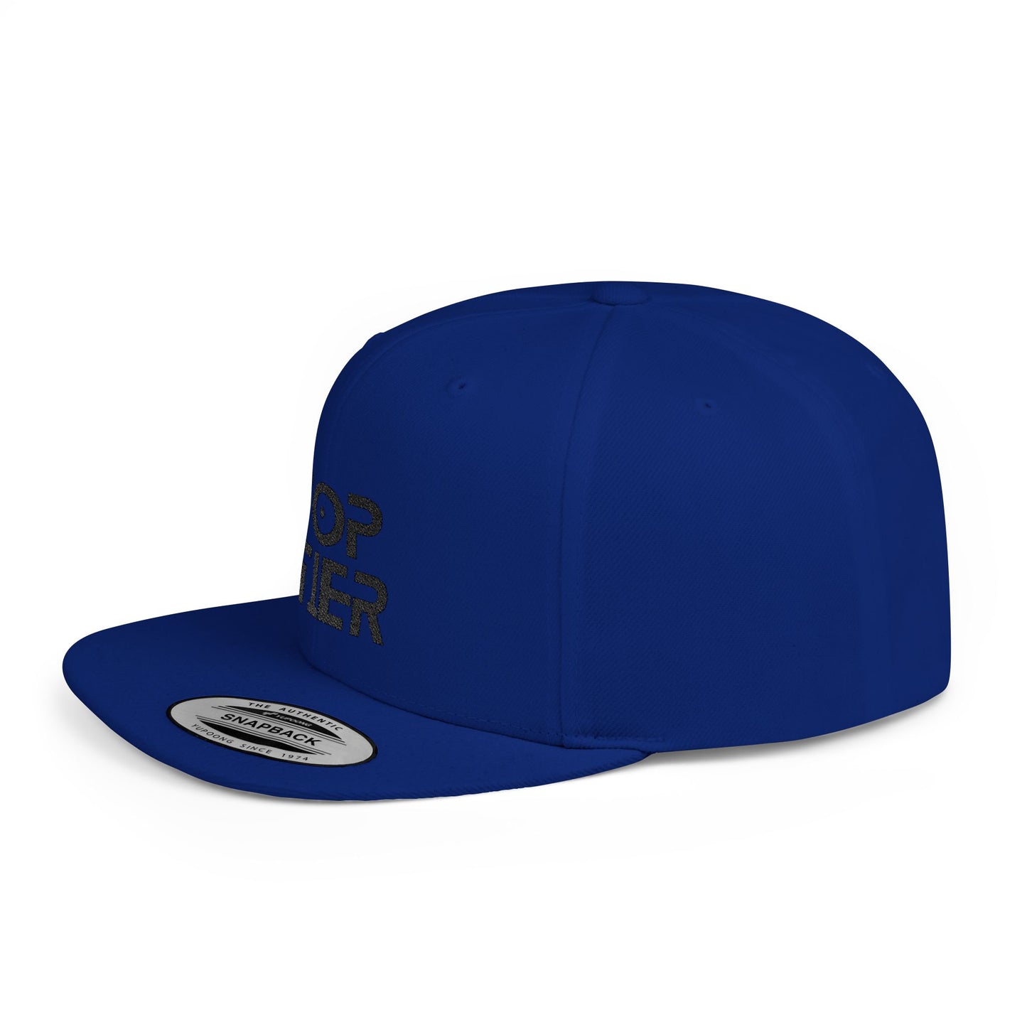 Embroidery Flat Bill Snapback Hat Black Font