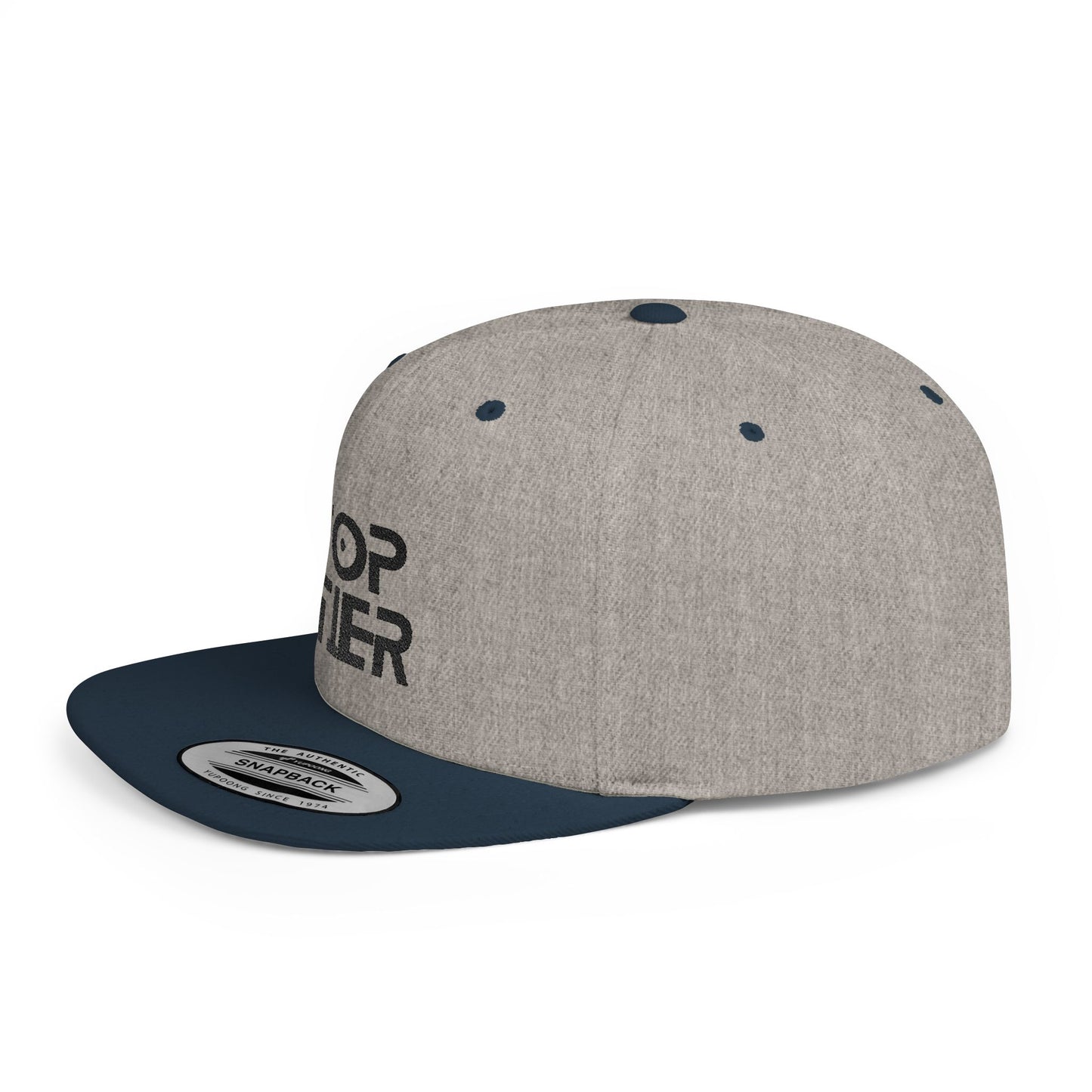 Embroidery Flat Bill Snapback Hat Black Font