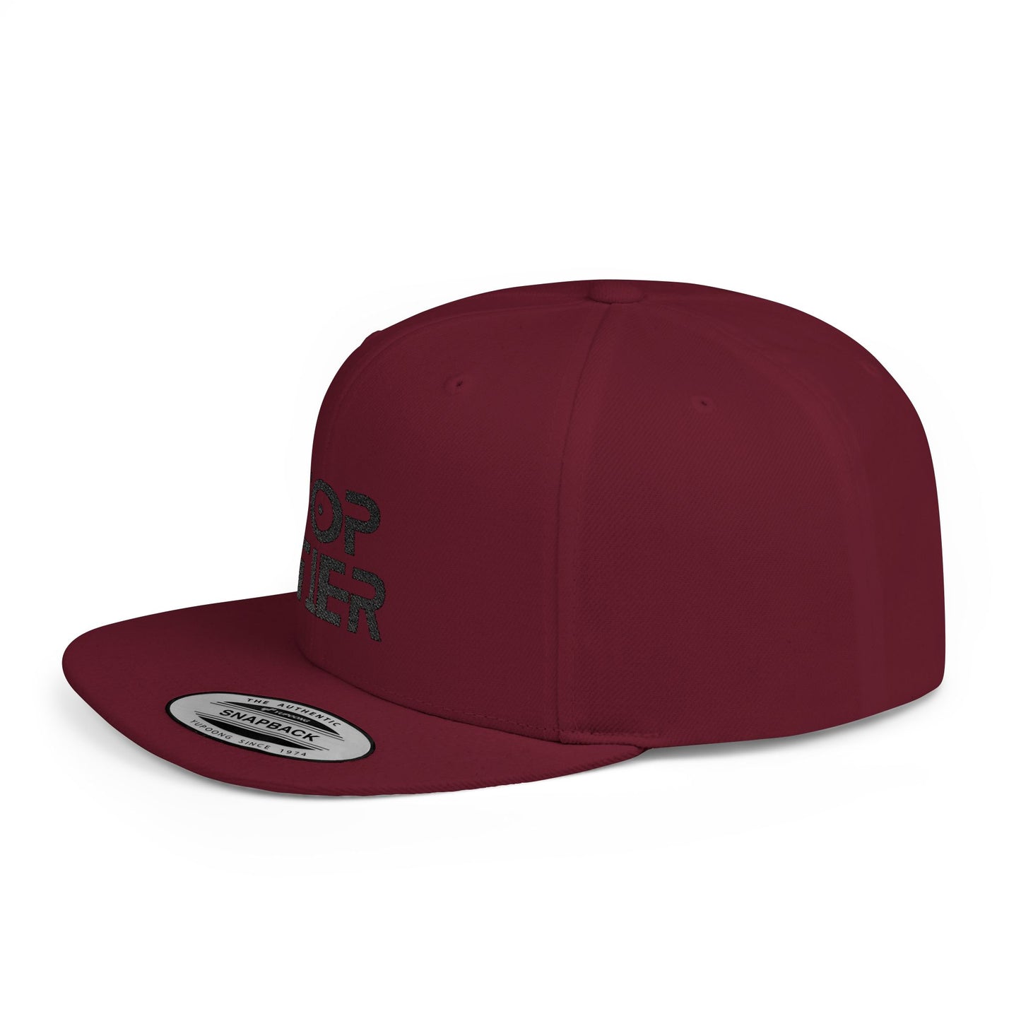 Embroidery Flat Bill Snapback Hat Black Font