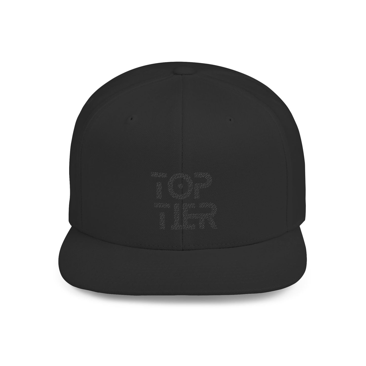 Embroidery Flat Bill Snapback Hat Black Font