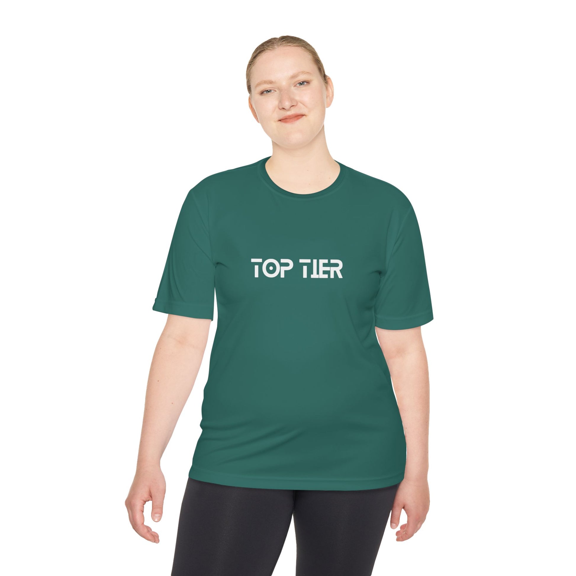 Printify Top Tier Performance Tee, a men's performance T-shirt with a sleek design and comfortable fit, shown in a close-up view.