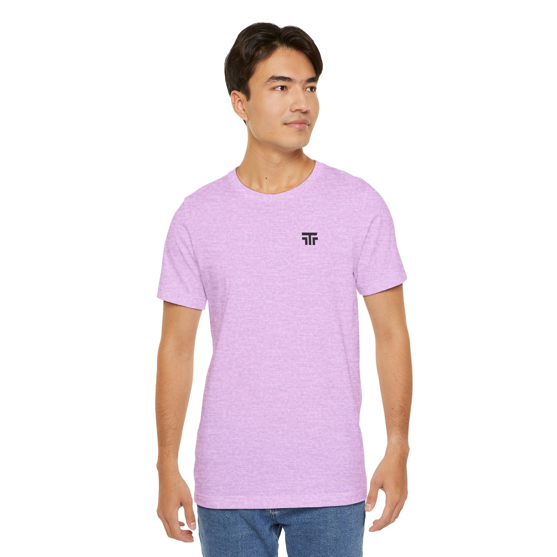 Printify Top Tier Core Tee, black unisex T-shirt with crew neckline and printed logo front view