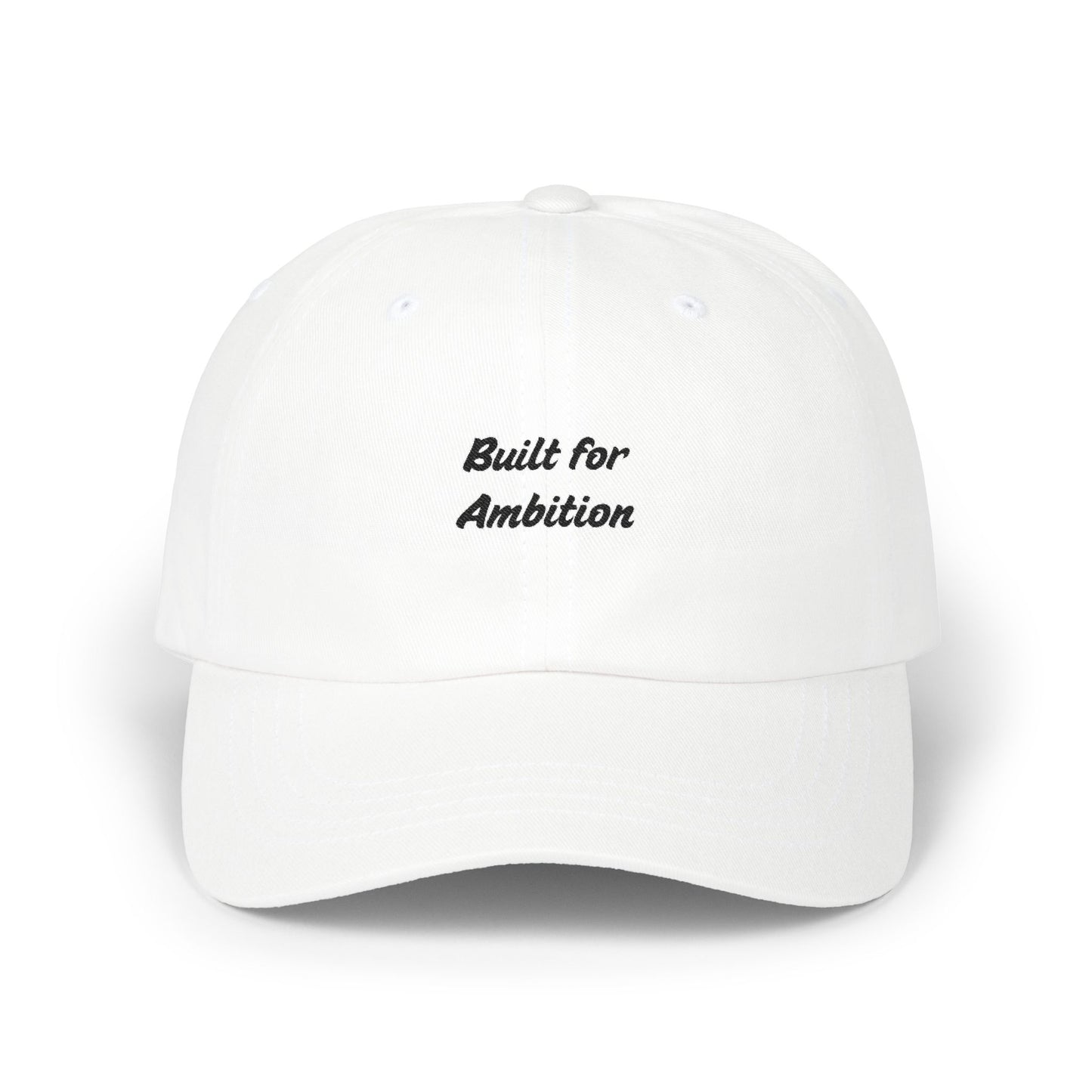 Gray "Built for Ambition" dad cap by Printify, adjustable hat with embroidered front logo and curved brim.