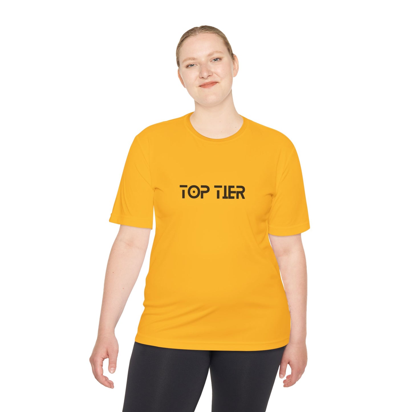 Printify Top Tier Performance Tee T-shirt with a sleek design, shown on a flat white background, highlighting the soft fabric and fit.