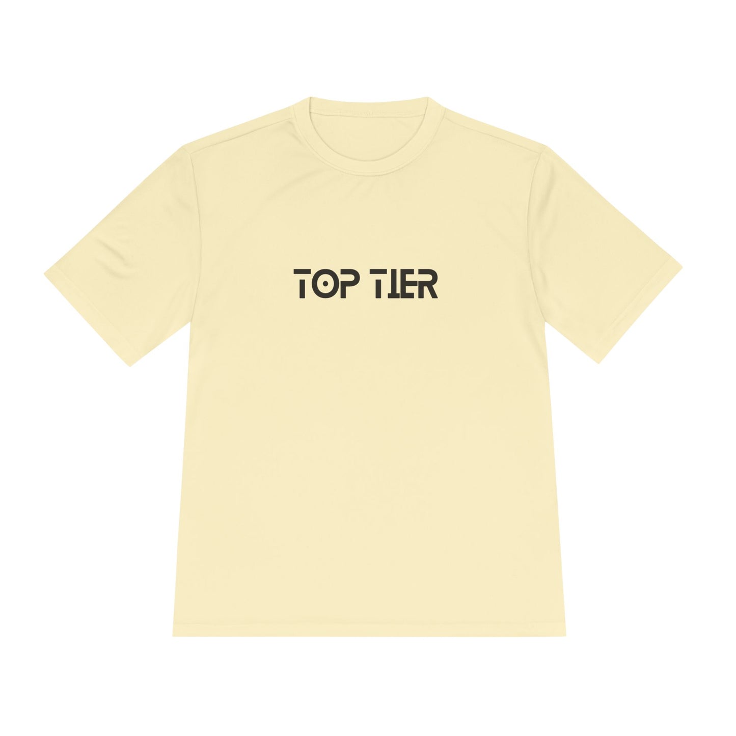 Black Printify Top Tier Performance Tee T-shirt with crew neckline and short sleeves, displayed flat on a white background.