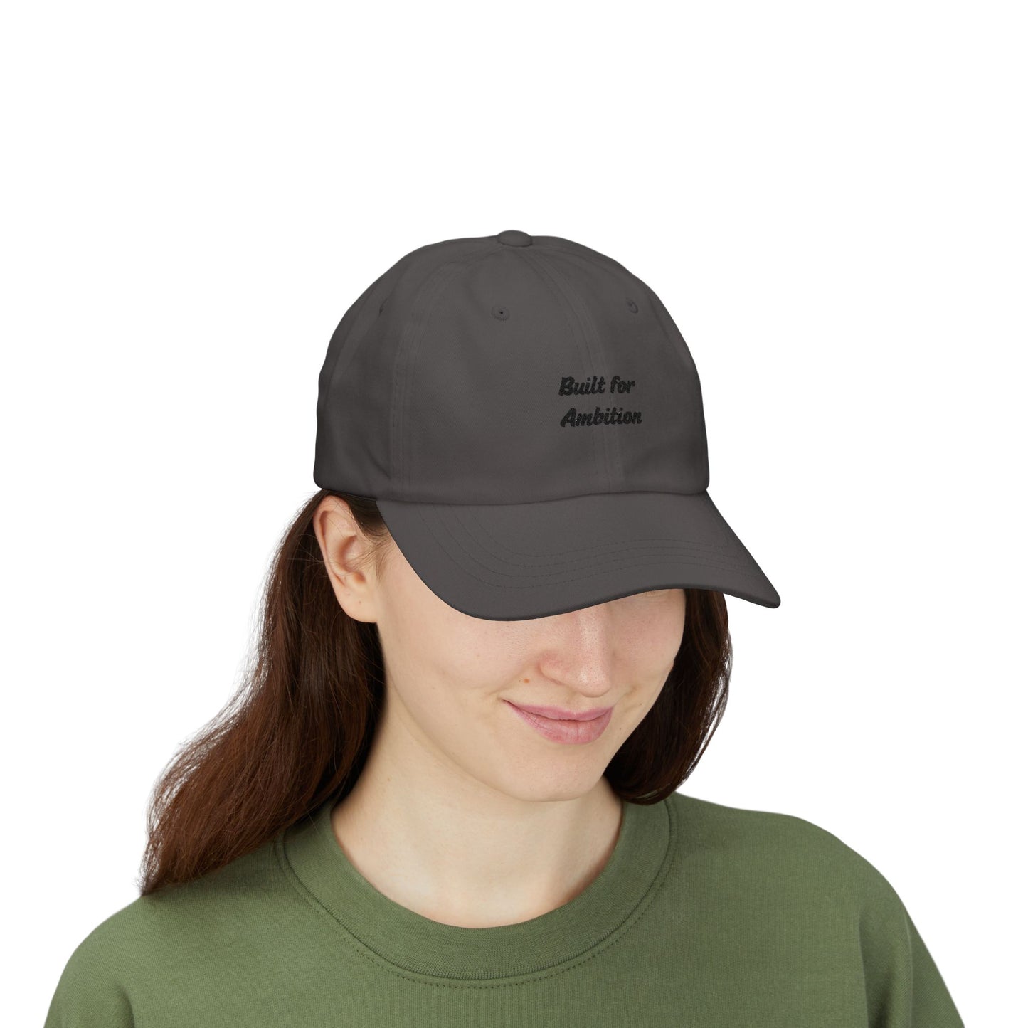 Gray "Built for Ambition" dad hat by Printify with adjustable strap and curved brim, casual streetwear style.