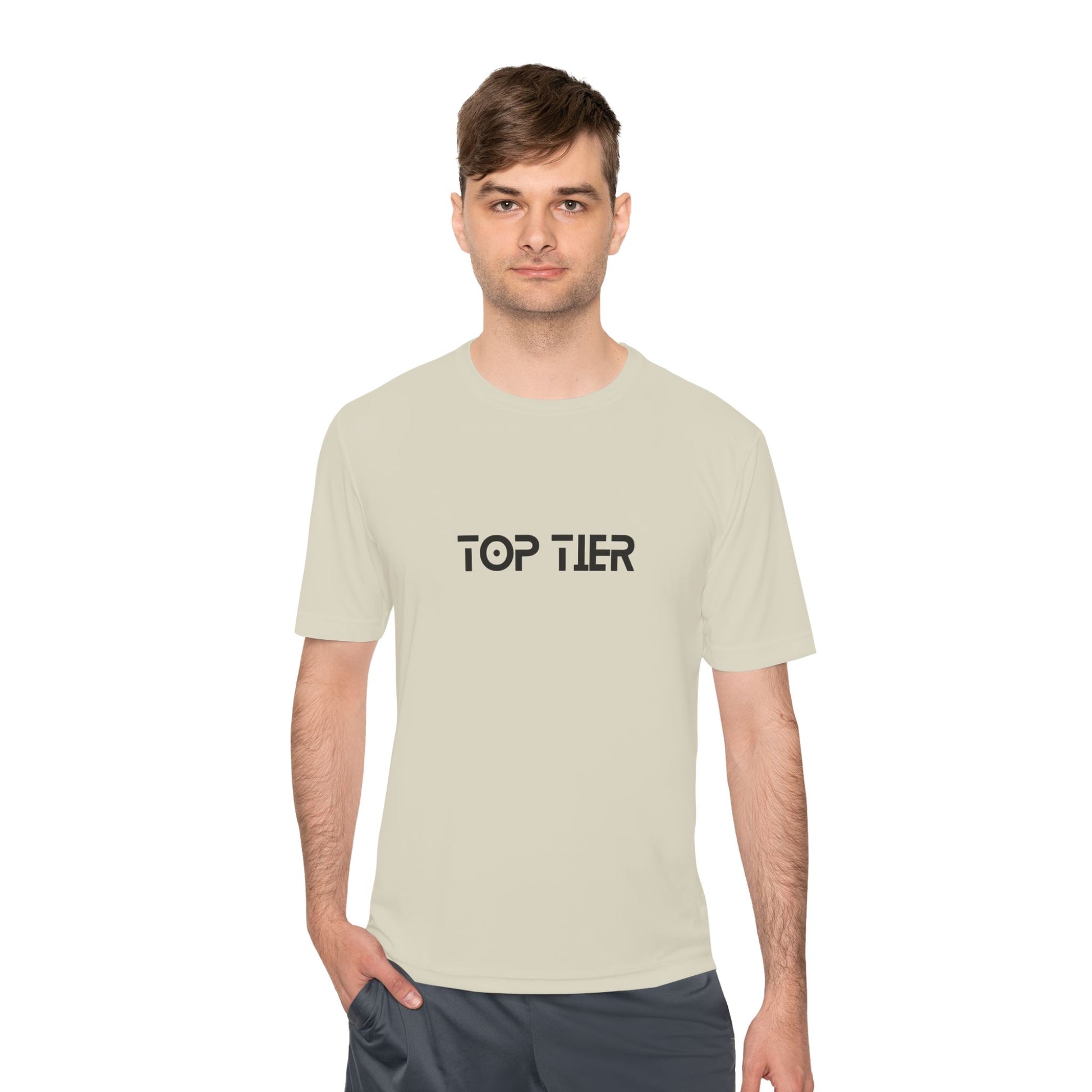 Printify Top Tier Performance Tee, a men's athletic T-shirt in moisture-wicking fabric with a fitted design and crew neckline.