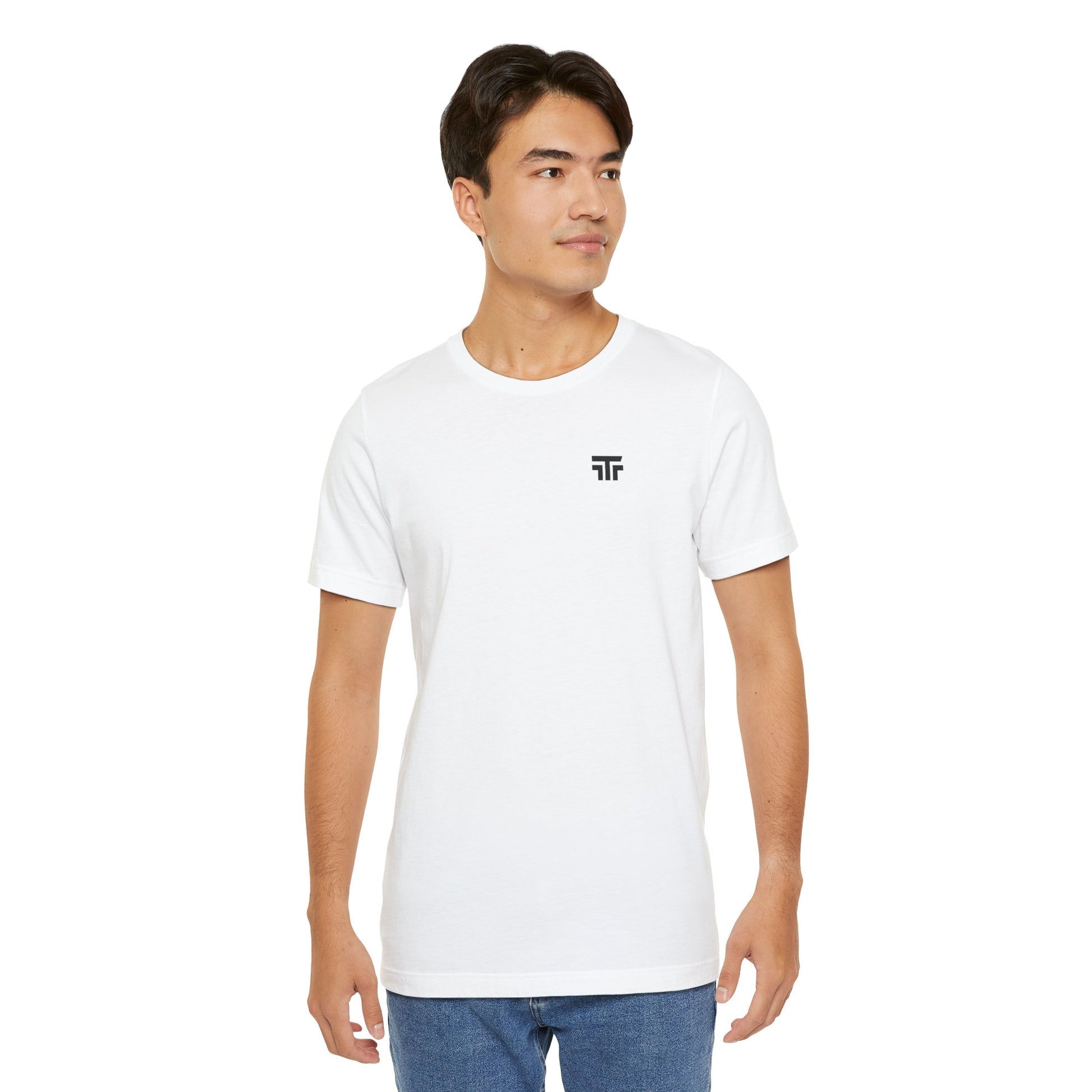 Printify Top Tier Core Tee, a classic unisex cotton t-shirt in white, displayed flat with short sleeves and crew neckline.