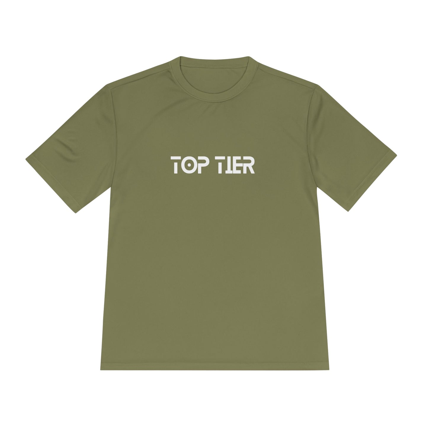Printify Top Tier Performance Tee, a men's black performance T-shirt with a crew neck and short sleeves, displayed flat.