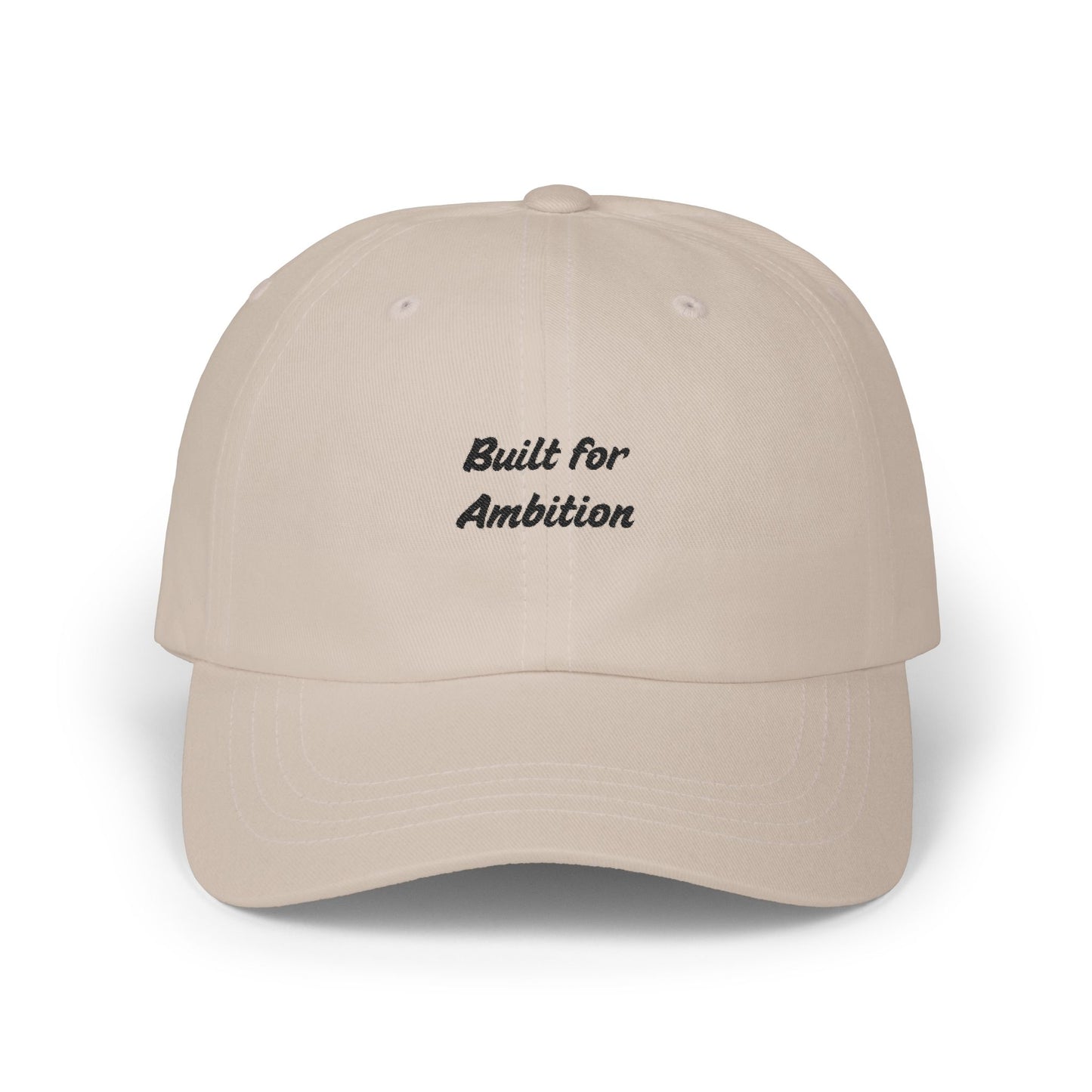 Gray "Built for Ambition" dad cap by Printify featuring a curved brim and adjustable strap, casual hat for everyday wear.
