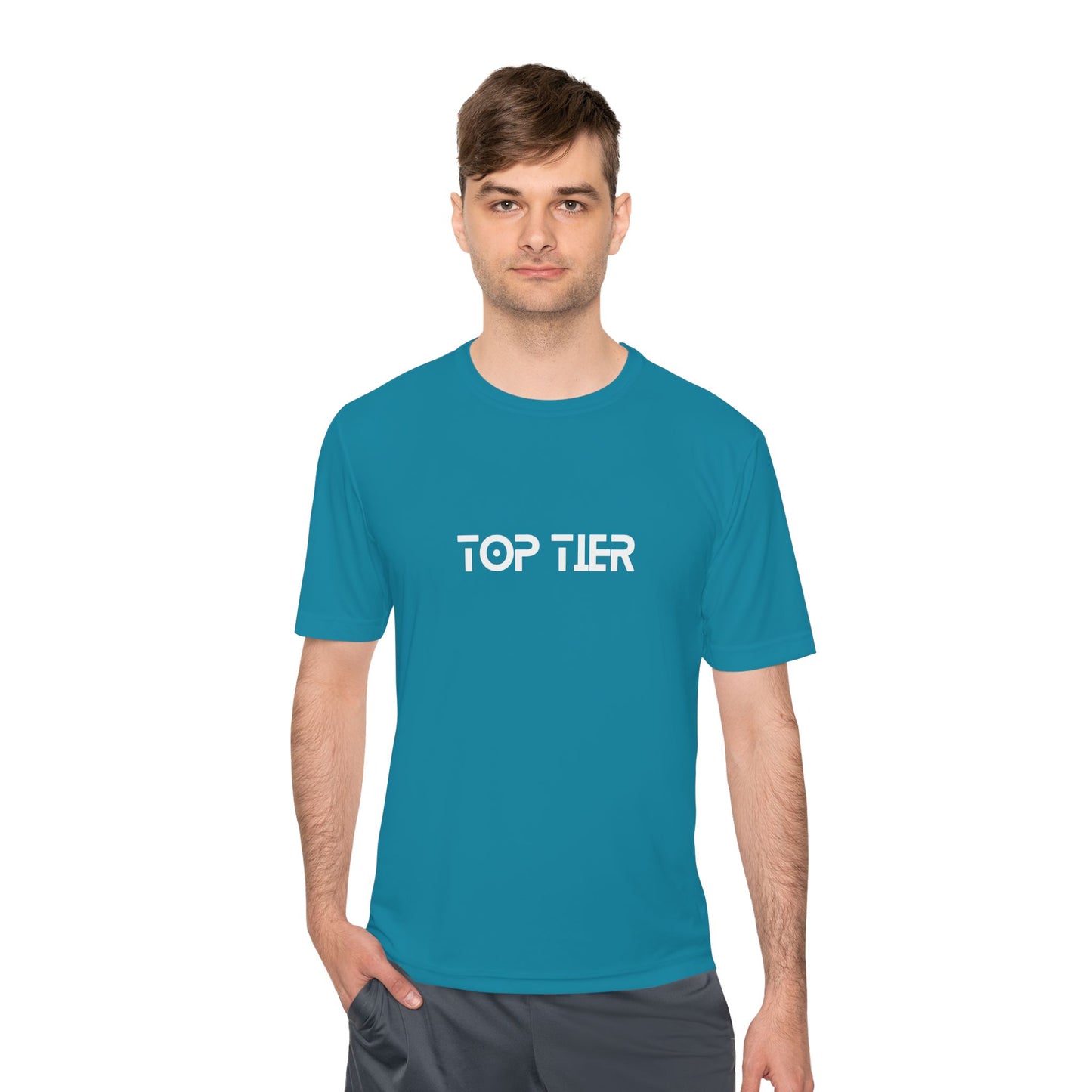 Black Top Tier Performance Tee T-Shirt by Printify with a comfortable fit and athletic design, displayed on a plain background.