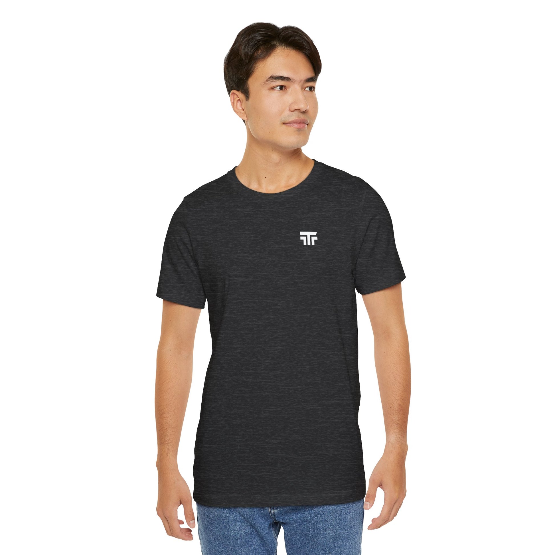 Printify Top Tier Core Tee, black cotton t-shirt with crew neck and short sleeves, displayed flat on a white background.