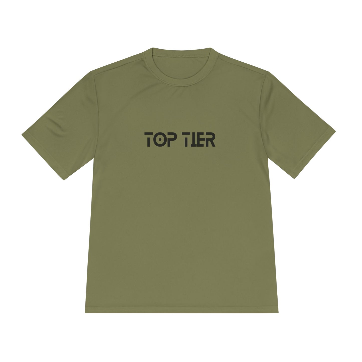 Black Top Tier Performance Tee T-shirt by Printify featuring a comfortable fit and sleek design, displayed on a flat surface.