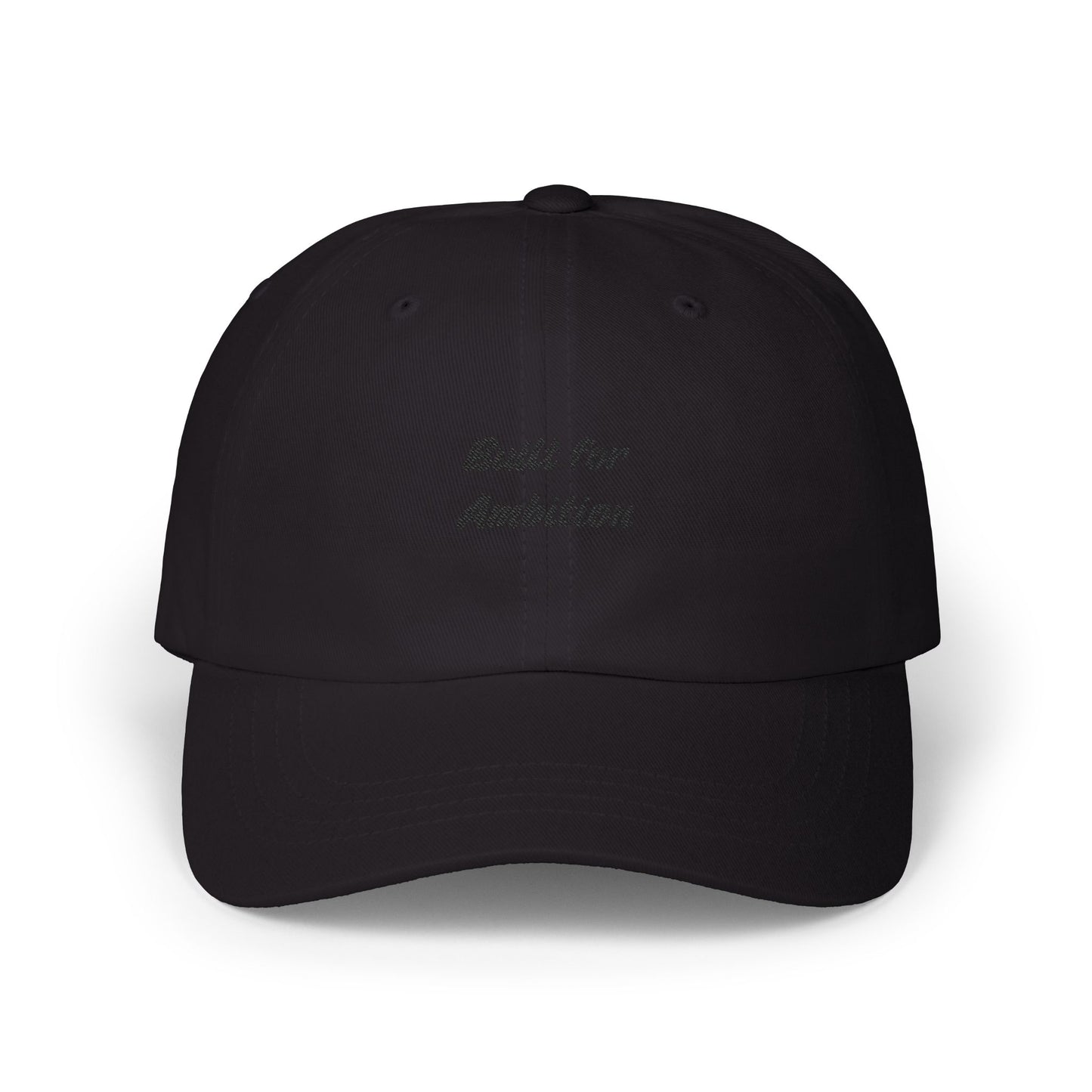 Gray "Built for Ambition" dad cap by Printify, adjustable hat with embroidered front design, casual style, close-up view.