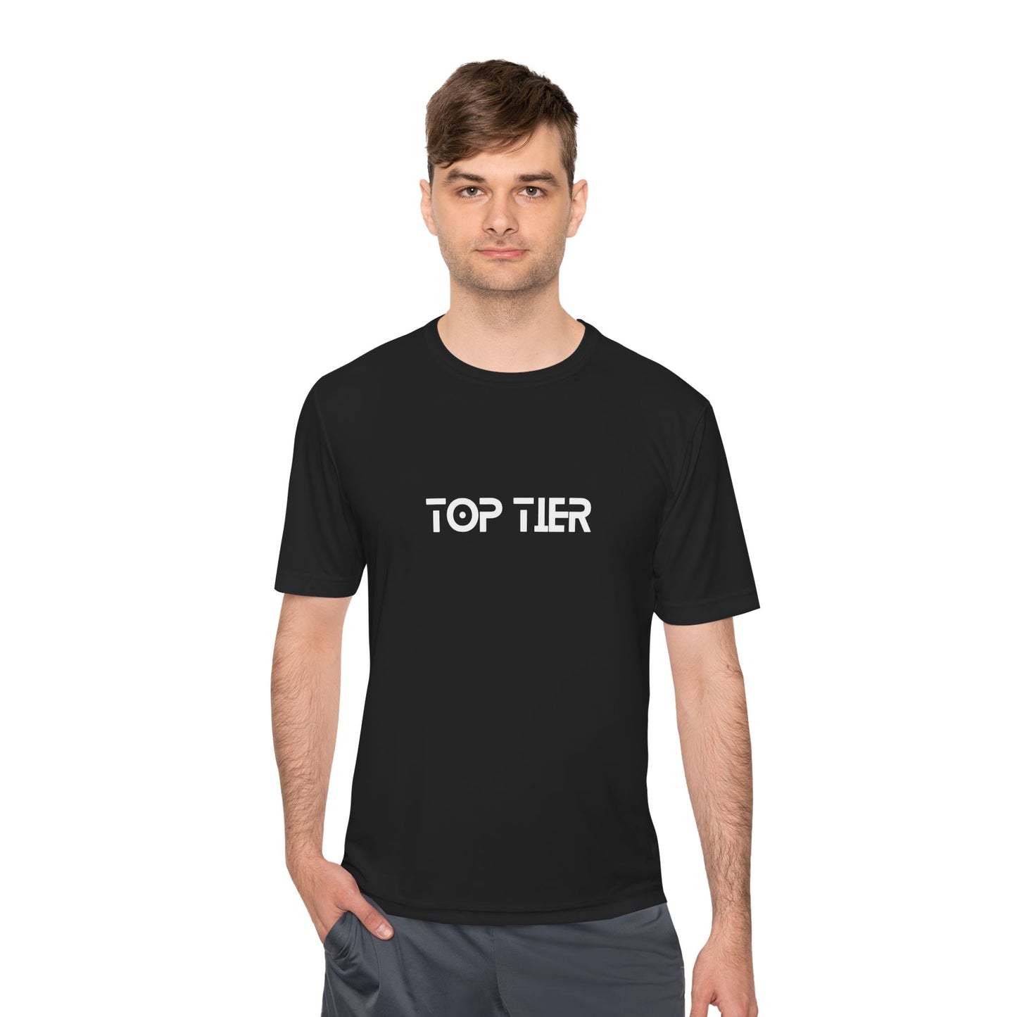 Printify Top Tier Performance T-Shirt displayed flat, showing its sleek design and high-quality fabric for activewear.
