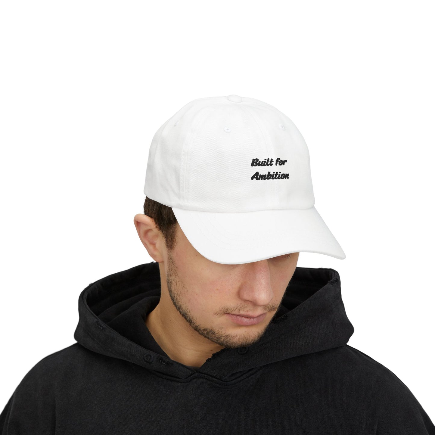 Printed "Built for Ambition" dad cap by Printify, adjustable hat with curved brim and embroidered front design.