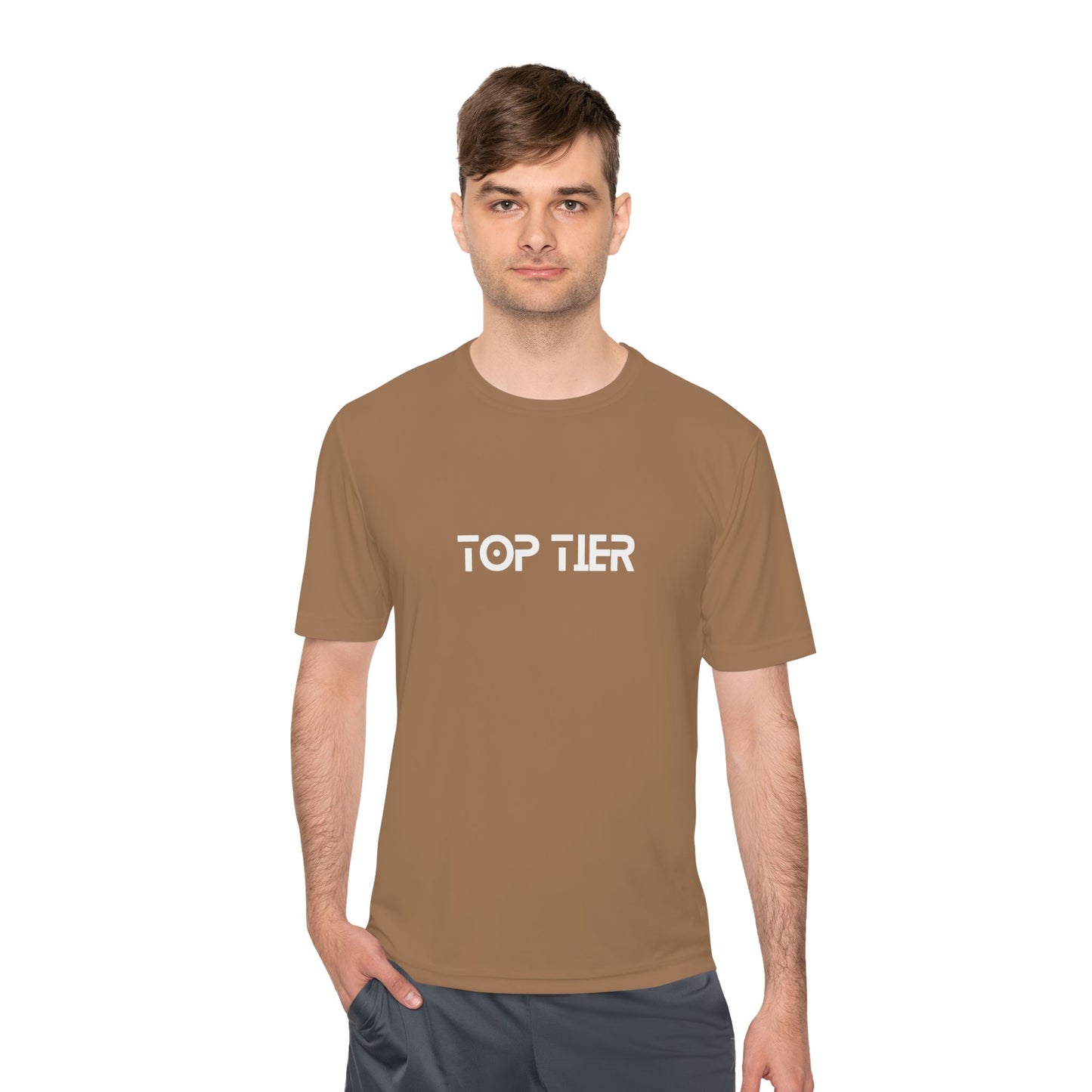 Printify Top Tier Performance Tee, a men's athletic T-shirt in black with moisture-wicking fabric and stylish fit.