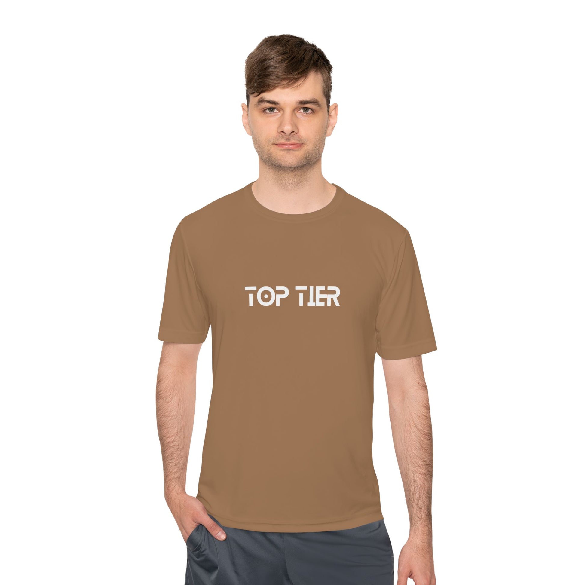 Printify Top Tier Performance Tee, a men's athletic T-shirt in black with moisture-wicking fabric and stylish fit.