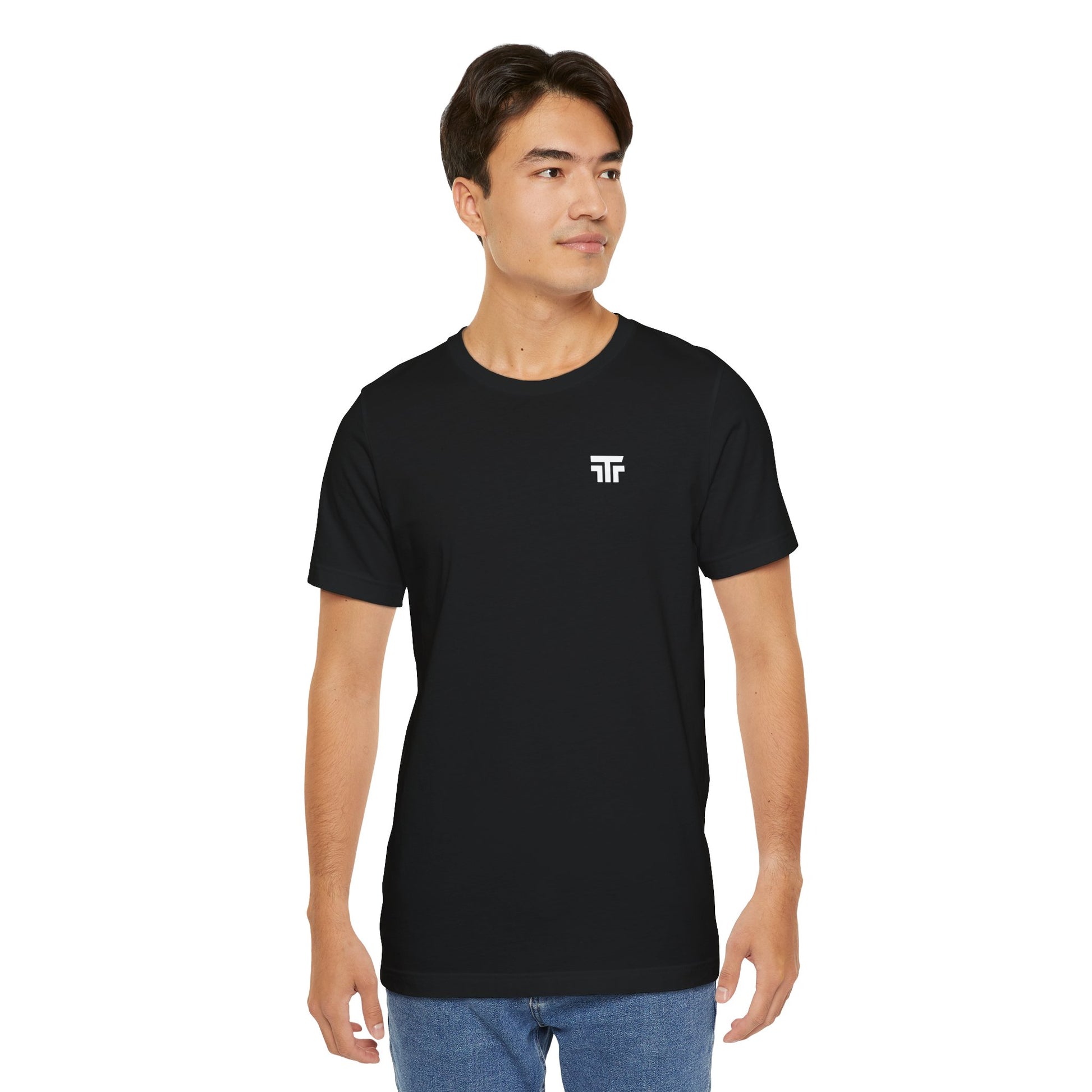 Printify Top Tier Core Tee, a classic cotton T-shirt in black with a crew neck and short sleeves, flat-lay on a white background.