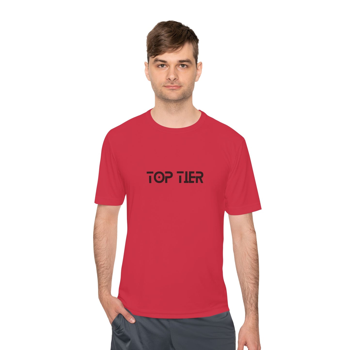 Black Top Tier Performance T-Shirt by Printify featuring a comfortable fit and high-quality fabric, displayed on a plain background.